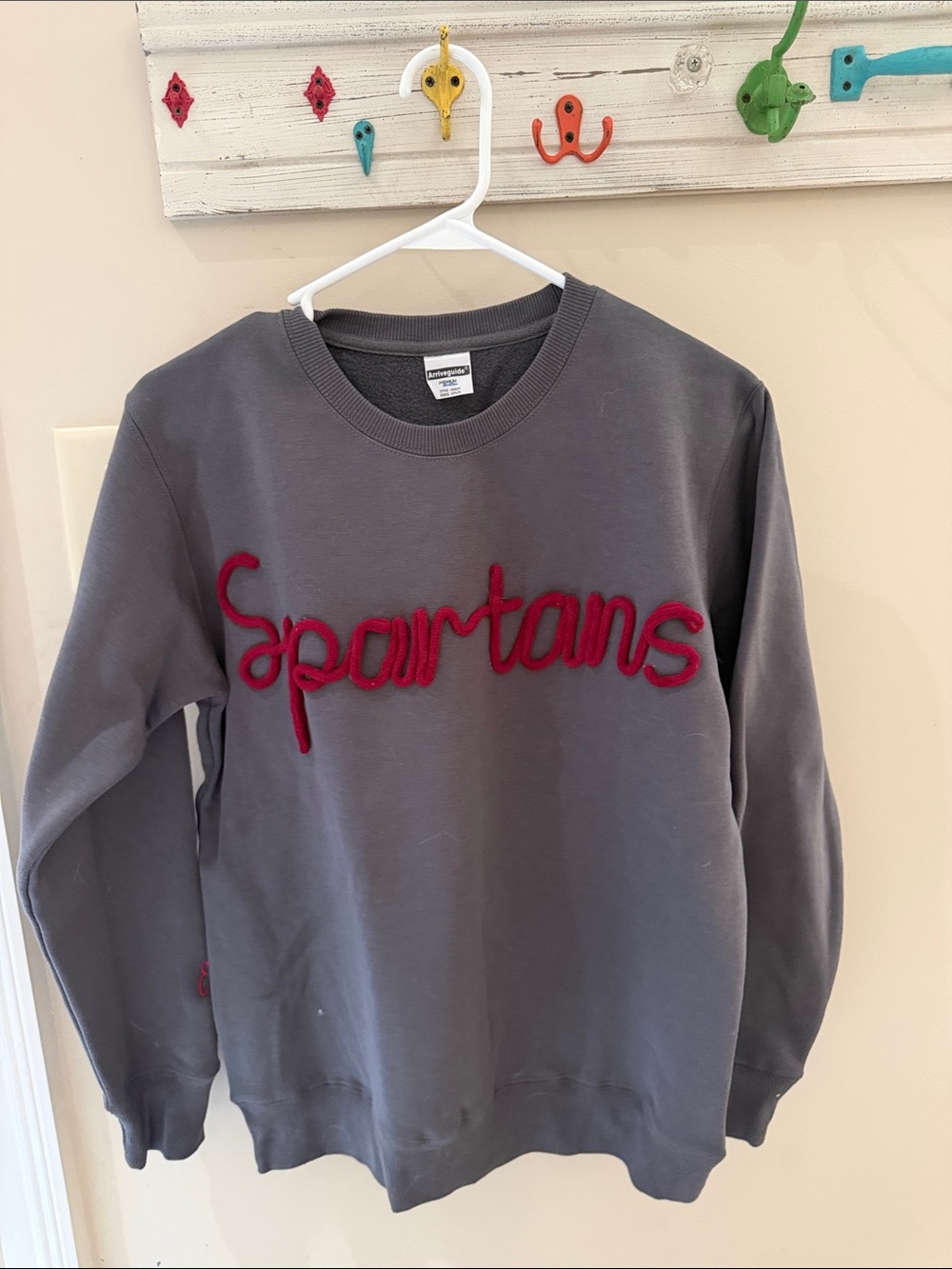 Spartans Grey Crewneck Sweatshirt with Red Script